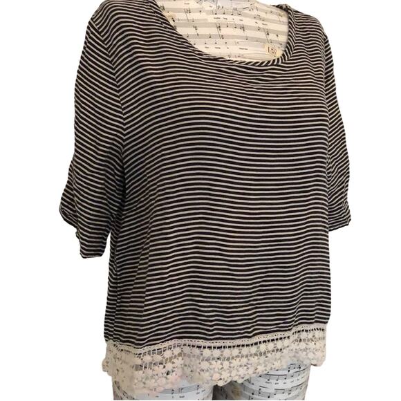 Abercrombie & Fitch Crop Striped T-Shirt with Crochet Hem Medium - Picture 1 of 7